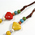 Multicoloured Ceramic Bead with Leaf Shape Tassel Brown Silk Cord Necklace/ 66cm L/Slight Variation In Colour/Natural Irregularities - view 7