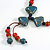 Red/Blue Ceramic Bead with Leaf Shape Tassel Brown Silk Cord Necklace/ 66cm L/Slight Variation In Colour/Natural Irregularities - view 5