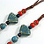 Red/Blue Ceramic Bead with Leaf Shape Tassel Brown Silk Cord Necklace/ 66cm L/Slight Variation In Colour/Natural Irregularities - view 7
