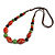 Green/Red/Black Graduated Ceramic Bead Brown Silk Cords Necklace/50cm to 60cm L/Slight Variation In Colour/Natural Irregularities - view 8