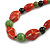 Green/Red/Black Graduated Ceramic Bead Brown Silk Cords Necklace/50cm to 60cm L/Slight Variation In Colour/Natural Irregularities - view 5