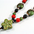 Military Green/Red/Black Round Ceramic Bead with Flower Tassel Brown Silk Cord Necklace/ 66cm L/Slight Variation In Colour/Natural Irregularities - view 6