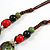 Military Green/Red/Black Round Ceramic Bead with Flower Tassel Brown Silk Cord Necklace/ 66cm L/Slight Variation In Colour/Natural Irregularities - view 7