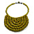 Statement Olive Green Wood Bead Bib Necklace - 44cm Long/ 10cm Drop - view 4