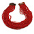 Dark Red Glass Bead Multistrand, Layered Necklace With Wooden Square Closure - 60cm L