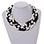 Wide Chunky White/Black Glass Bead Plaited Necklace - 50cm L/ 3cm Ext - view 4