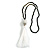 White/Black Glass Bead White Cotton Tassel Necklace- 72cm Long/ 14cm Tassel