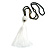 White/Black Glass Bead White Cotton Tassel Necklace- 72cm Long/ 14cm Tassel - view 2