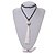White/Black Glass Bead White Cotton Tassel Necklace- 72cm Long/ 14cm Tassel - view 4