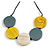 Yellow/Grey/White Coin Shape Wood Bead Black Cotton Cord Necklace/Adjustable/88cm Max L - view 2