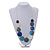 Graduated Blue/Turquoise/White/Grey Wood Button Bead Necklace with White Cotton Cord/ Adjustable/ 96cm L - view 3