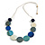 Graduated Blue/Turquoise/White/Grey Wood Button Bead Necklace with White Cotton Cord/ Adjustable/ 96cm L - view 2