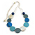 Graduated Blue/Turquoise/White/Grey Wood Button Bead Necklace with White Cotton Cord/ Adjustable/ 96cm L