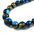 Chunky Graduated Wood Glossy Beaded Necklace in Shades of Dark Blue/Gold/White - 66cm Long - view 4