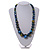 Chunky Graduated Wood Glossy Beaded Necklace in Shades of Dark Blue/Gold/White - 66cm Long - view 3
