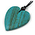 Turquoise Coloured Wood Grain Heart Pendant with Black Cotton Cord - 100cm Long Max/ Adjustable - view 5