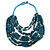 Statement Multistrand Wood Bead Light Blue Cotton Cord Bib Style Necklace In Malachite Green - 64cm Long - view 2