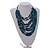 Statement Multistrand Wood Bead Light Blue Cotton Cord Bib Style Necklace In Malachite Green - 64cm Long - view 3