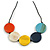 Multicoloured Coin Shape Wood Bead Black Cotton Cord Necklace/Adjustable/88cm Max L - view 2