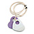 White/Purple Wood Double Heart Pendant with White Leather Cord/ 80cm L/ Adjustable - view 2