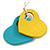 Yellow/Turquoise Wood Double Heart Pendant with White Leather Cord/ 80cm L/ Adjustable - view 5
