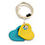 Yellow/Turquoise Wood Double Heart Pendant with White Leather Cord/ 80cm L/ Adjustable - view 9