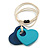 Dark Blue/Turquoise Wood Double Heart Pendant with White Leather Cord/ 80cm L/ Adjustable - view 2