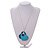 Dark Blue/Turquoise Wood Double Heart Pendant with White Leather Cord/ 80cm L/ Adjustable - view 3