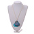 Dark Blue/Turquoise Wood Double Heart Pendant with White Leather Cord/ 80cm L/ Adjustable - view 4