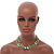 Two Row Layered Mint Green Shell Nugget and Light Green Glass Crystal Bead Necklace - 48cm L - view 3
