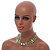 Two Row Layered Mint Green Shell Nugget and Light Green Glass Crystal Bead Necklace - 48cm L - view 4