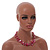 Two Row Layered Fuchsia Shell Nugget and Beige Glass Crystal Bead Necklace - 50cm Long - view 4