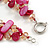 Two Row Layered Fuchsia Shell Nugget and Beige Glass Crystal Bead Necklace - 50cm Long - view 6