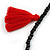 Boho Style Black Glass Bead with Red Cotton Tassel Long Necklace - 96cm L - view 4