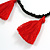 Boho Style Black Glass Bead with Red Cotton Tassel Long Necklace - 96cm L - view 6