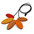 Red/Orange/Brown/Yellow Wood Leaf with Black Cotton Cord Necklace - 90cm Long - Adjustable - view 8