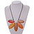 Red/Orange/Brown/Yellow Wood Leaf with Black Cotton Cord Necklace - 90cm Long - Adjustable - view 4