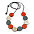 Orange/Grey/White Wooden Coin Bead Black Cotton Cord Necklace/ 100cm Max Length/ Adjustable - view 2