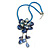 Blue Shell Flower Pendant with Blue Faux Leather Cord Necklace - 44cm/ 4cm Ext/ 12cm Front Drop - view 2