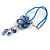 Blue Shell Flower Pendant with Blue Faux Leather Cord Necklace - 44cm/ 4cm Ext/ 12cm Front Drop - view 6