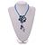 Blue Shell Flower Pendant with Blue Faux Leather Cord Necklace - 44cm/ 4cm Ext/ 12cm Front Drop - view 4