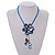 Blue Shell Flower Pendant with Blue Faux Leather Cord Necklace - 44cm/ 4cm Ext/ 12cm Front Drop - view 3