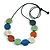 Blue/White/Green/Brown Wooden Coin Bead Black Cotton Cord Necklace/ 100cm Max Length/ Adjustable - view 2