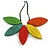 Multicoloured Wood Leaf Black Cotton Cord Long Necklace - 96cm Max Length/ Adjustable - view 2