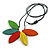 Multicoloured Wood Leaf Black Cotton Cord Long Necklace - 96cm Max Length/ Adjustable - view 4