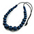 Chunky Dark Blue Graduated Wood Bead Black Cord Necklace - 84cm Max/ Adjustable - view 2