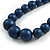 Chunky Dark Blue Graduated Wood Bead Black Cord Necklace - 84cm Max/ Adjustable - view 4