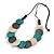 Turquoise/Grey/White Wooden Coin Bead Black Cotton Cord Necklace/ 100cm Max Length/ Adjustable - view 2