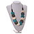 Turquoise/Grey/White Wooden Coin Bead Black Cotton Cord Necklace/ 100cm Max Length/ Adjustable - view 3