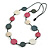 Pink/Grey/White Wooden Coin Bead Black Cotton Cord Necklace/ 100cm Max Length/ Adjustable - view 2